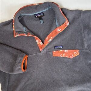 Rare Patagonia Synchilla Snap T Fleece Pullover Gray Rust Floral Mens Medium